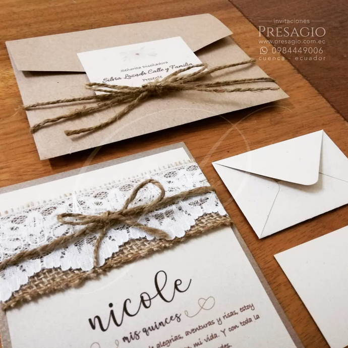 INVITACIÓN YUTE + SOBRE
